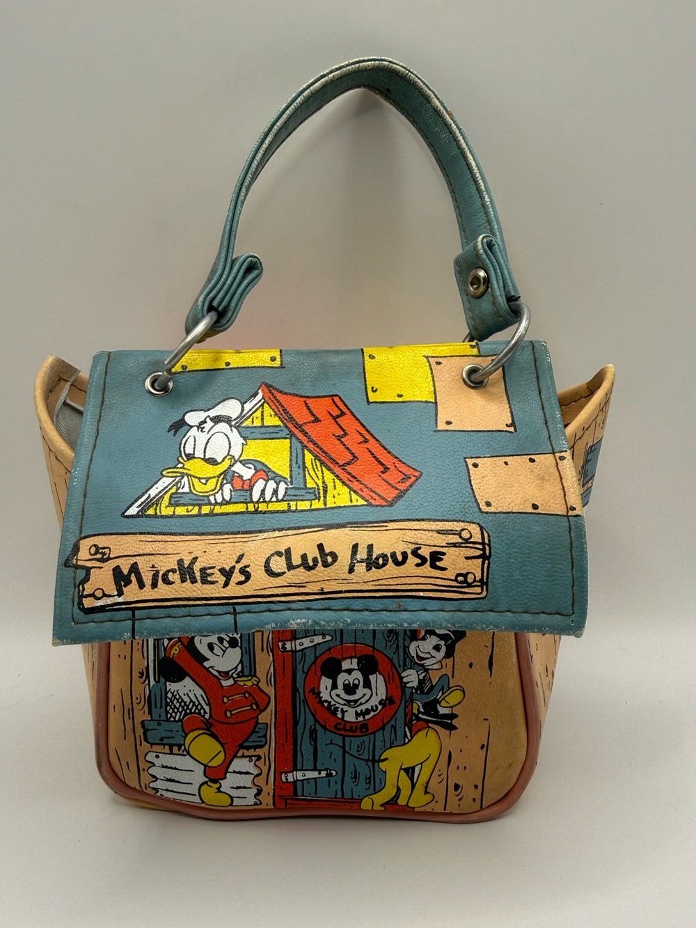 Vintage Disney Mickey Mouse Club House Shape Vinyl Handbag Purse 50s 60s Donald